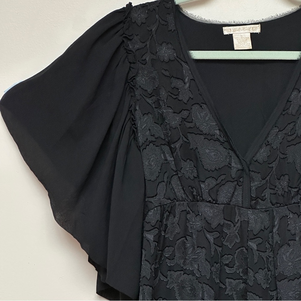 Gold Hawk Black Floral Silk Blend Mini Dress Size Small - Picture 3 of 8